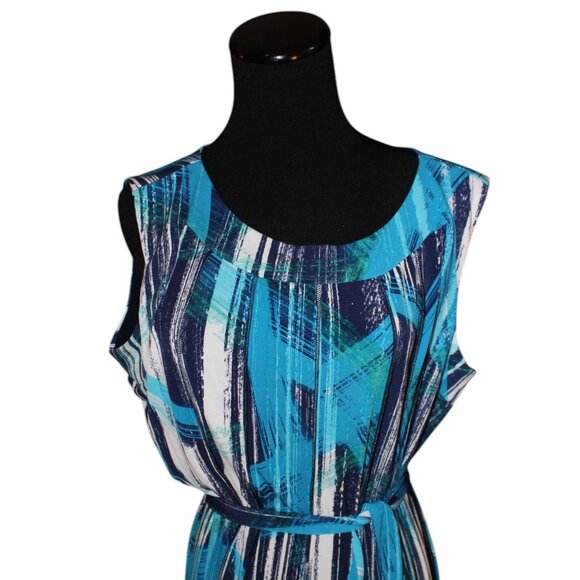 CLEARANCE SALE Nina Leonard Long Maxi w/ Tie Belt Blue Tones, 1X NWOT's - Picture 2 of 13